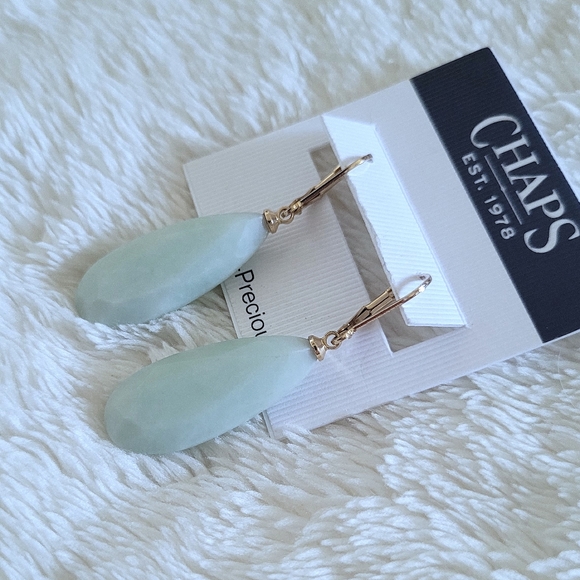 Chaps Teardrop💧 Shaped Unpolished Green💚 Angelite😇 Earrings - Picture 6 of 15